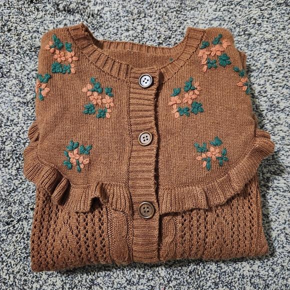 Cottagecore Floral Embroidered Ruffle Cardigan - Picture 2 of 7